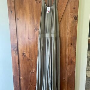 Sleeveless Olive Maxi Jumpsuit with Halter Neck